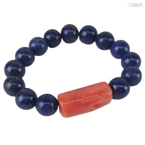 A Lapis and Red Coral Bracelet