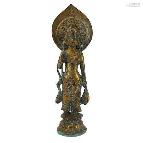 A Gilt Bronze Standing Bodhisattva Figure