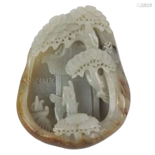 A Chinese Carved HetianÂ Celadon Jade Boulder