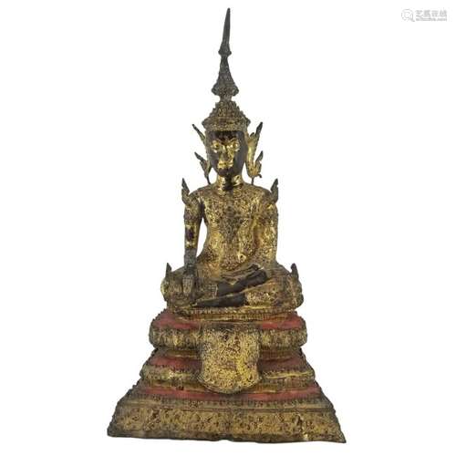 A Thai Gilt Bronze Seated Buddha.