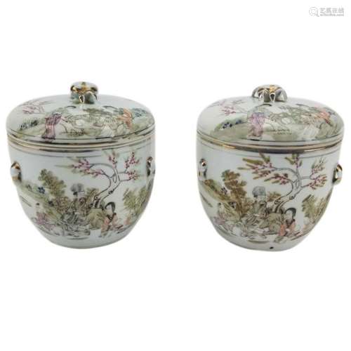 A Pair of Famille Rose Jars with Cover