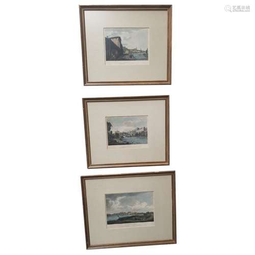 Three Beautiful Vintage Framed Hand Colored Etching