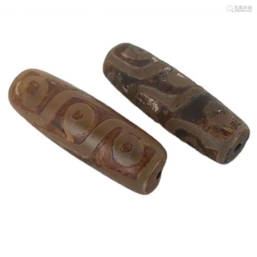 Two 9-Eye Dzi Agate Beads