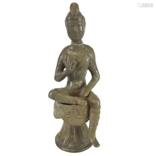 A Yue Ware Seated Bodhisattva Figure.Damage repair neck