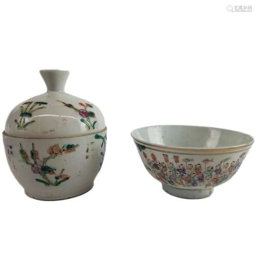 A Famille Rose Children Bowl and a Famille Verde