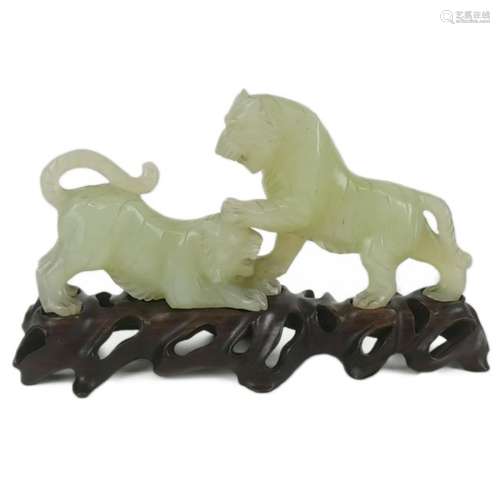 Exquisite Carving of Tigers with Excellent Hardwood Bas