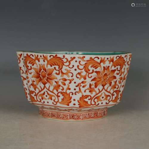 CHINESE RED FOLIAGE GLAZED PORCELAIN BOWL