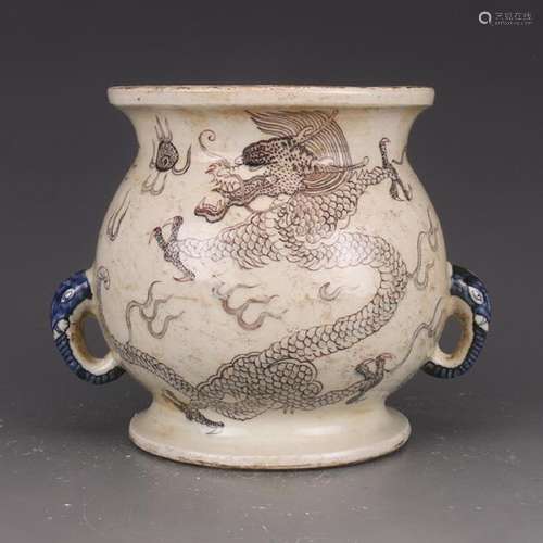 CHINESE IRON RED UNDERGLAZE DRAGON JAR