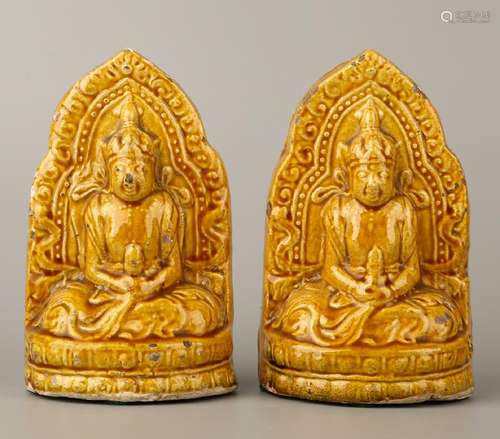 CHINESE PAIR OF YELLOW GLAZED AMITAYUS