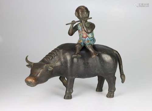 CHINESE BRONZE BOY ON WATER BUFFALO