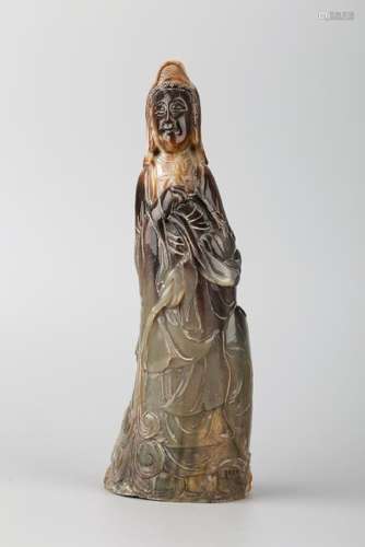 CHINESE OX HORN CARVED GUANYIN