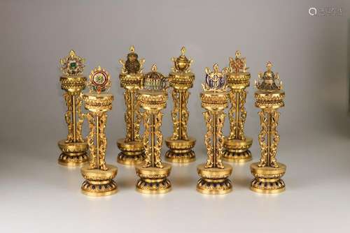 CHINESE GILT BRONZE TIBETAN ALTER ORNAMENTS