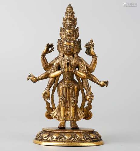 CHINESE GILT BRONZE AVALOKITESVARA