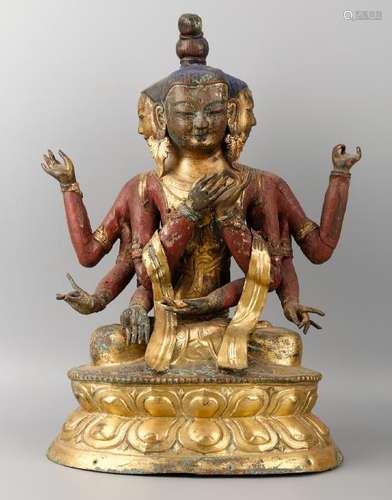 CHINESE COPPER REPOUSSE BUDDHIST FIGURE