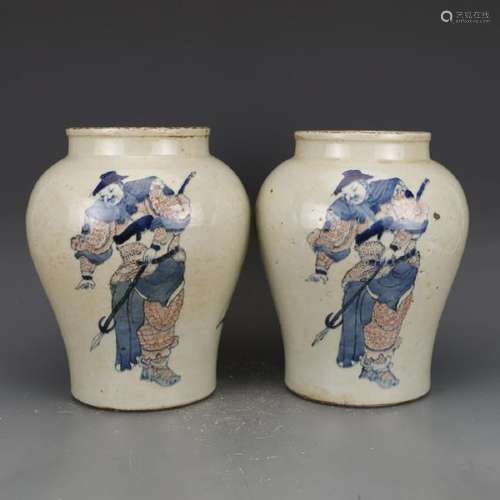 CHINESE B/W IRON RED FIGURAL JAR, PAIR