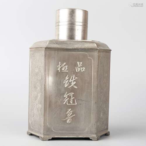 CHINESE PEWTER TEA CADDY