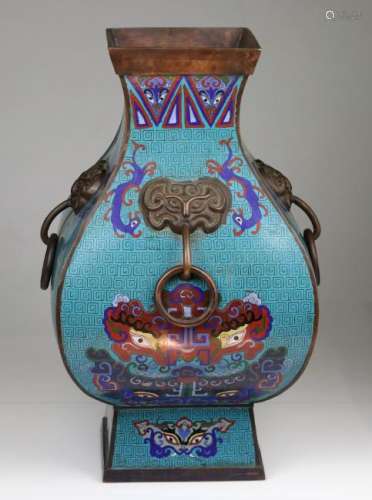 CHINESE CLOISONNE VASE WITH FOOLION MASK