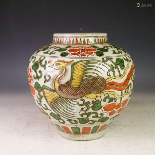 CHINESE WUCAI PHOENIX JAR