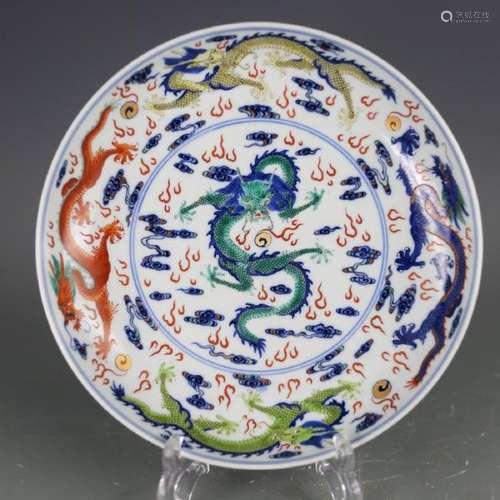 CHINESE DOUCAI PORCELAIN DRAGON CHARGER