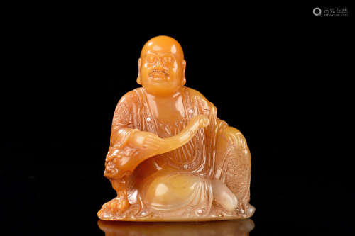 TIANHUANG SOAPSTONE CARVED 'ARHAT' FIGURE