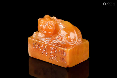 TIANHUANG SOAPSTONE CARVED 'LION' STAMP SEAL