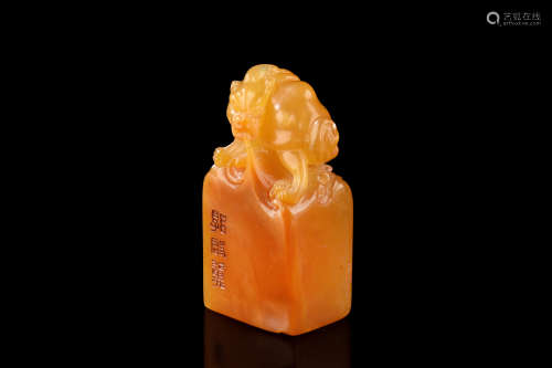 TIANHUANG SOAPSTONE CARVED 'CHILONG' STAMP SEAL