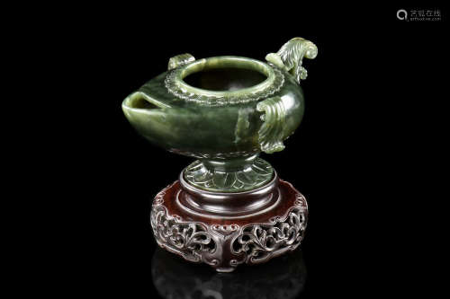 MUGHAL STYLE JASPER JADE CARVED WASHER WITH STAND