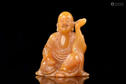 TIANHUANG SOAPSTONE CARVED 'ARHAT' FIGURE