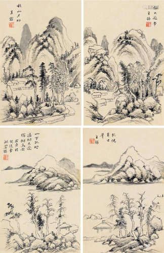 王鑑 仿古山水 册页 （十开选四）