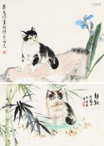 赵韫玉 等 猫 （二幅） 镜心