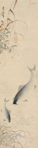 莲溪 双鱼图 立轴