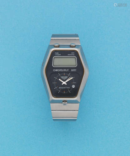 Chronosplit Manhattan GMT, Ref: 104.403N , Circa 1980  Heuer. A stainless steel quartz dual dial digital calendar chronograph bracelet watch
