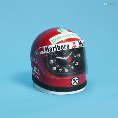 Niki Lauda Marlboro, Ref: 42910, Circa 1975  Heuer. A miniature 'Cavallino' racing helmet desk clock