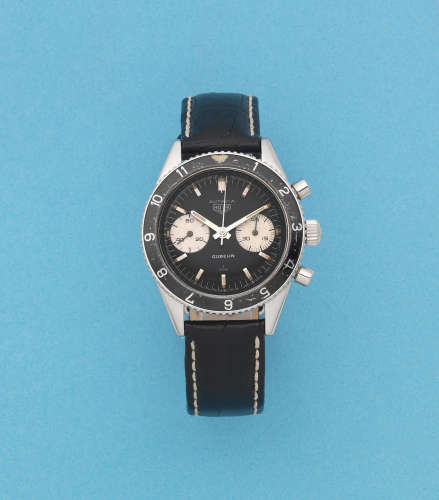 Autavia, Ref: 3646, Circa 1969  Heuer. A stainless steel manual wind chronograph wristwatch Retailed by Gübelin