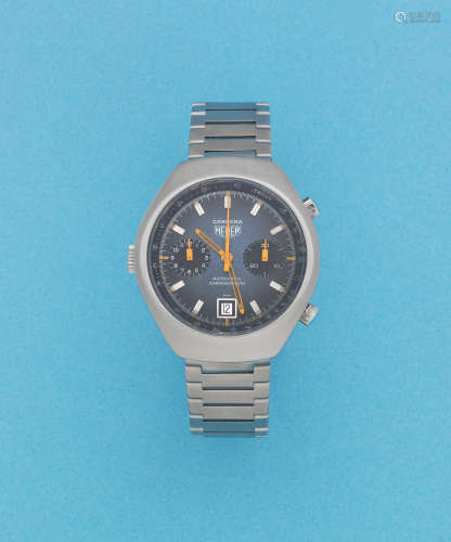 Carrera, Circa 1970  Heuer. A stainless steel automatic calendar chronograph bracelet watch