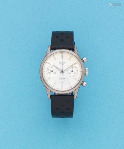 Ref: 3641, Circa 1960  Heuer. A chrome plated and stainless steel manual wind chronograph wristwatch retailed by Meister