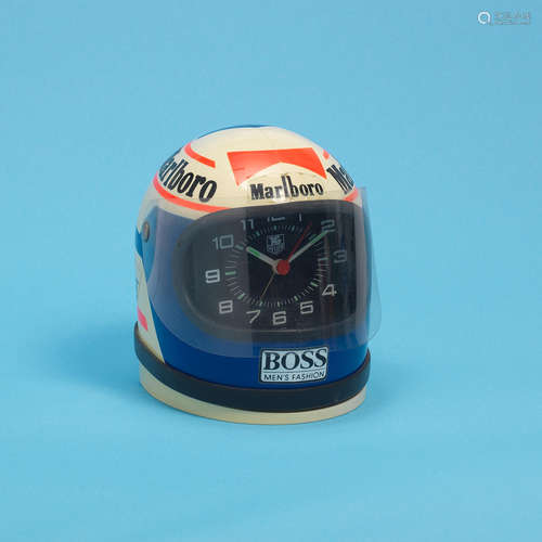 Alain Prost Marlboro, Ref: 44915, Circa 1980  Heuer. A miniature racing helmet desk clock with alarm