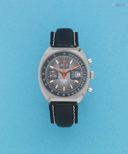 Ref: 1614, Circa 1970  Heuer. A stainless steel manual wind calendar chronograph wristwatch