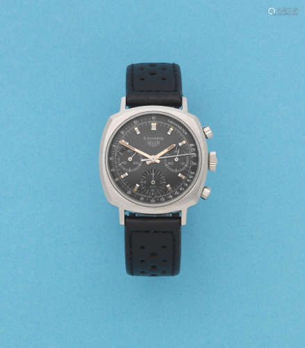 Camaro, Ref: 7220NT, Circa 1970  Heuer. A stainless steel manual wind chronograph cushion form wristwatch