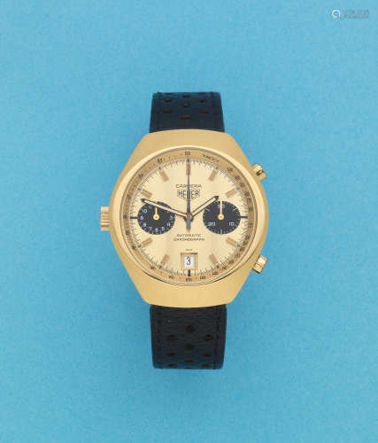 Carrera, Ref: 110.515, Circa 1975  Heuer. A gold plated and stainless steel automatic calendar chronograph wristwatch