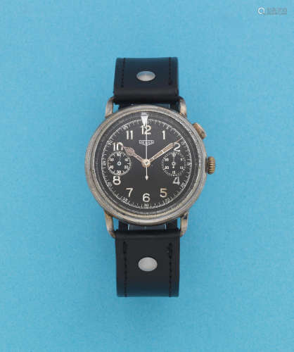 Circa 1945  Heuer. A chrome plated manual wind single button chronograph wristwatch