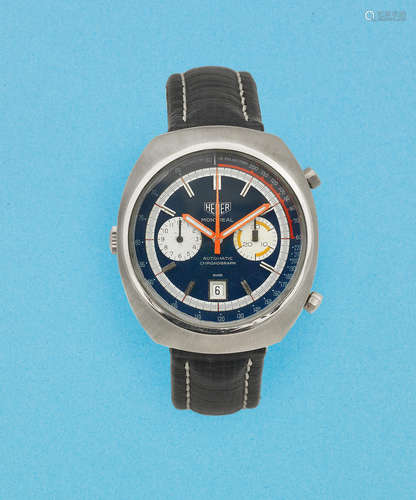 Montreal, Ref: 110.503, Circa 1972  Heuer. A stainless steel automatic calendar chronograph wristwatch