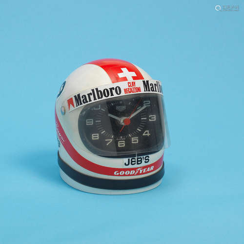 Clay Regazzoni Marlboro, Ref: 42920, circa 1975  Heuer. A miniature 'Cavallino' racing helmet desk clock