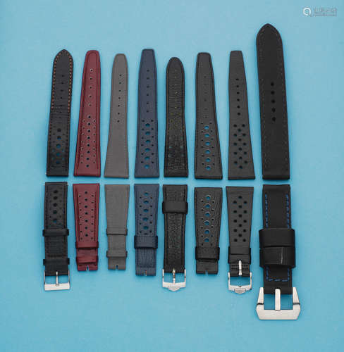 A selection of 8 various racing leather watch straps