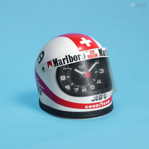 Clay Regazzoni Marlboro, Ref: 42920, Circa 1975  Heuer. A miniature 'Cavallino' racing helmet desk clock