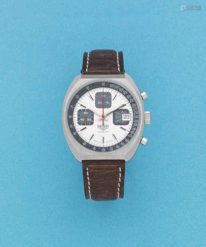 Circa 1970  Heuer. A stainless steel manual wind calendar chronograph wristwatch