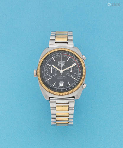 Jarama, Ref: 110.245, Circa 1978  Heuer. A stainless steel and gold automatic calendar chronograph bracelet watch