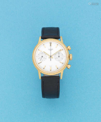 Ref: 73225, Circa 1960  Heuer. A gold plated and stainless steel manual wind chronograph wristwatch