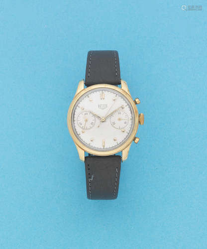 Circa 1950  Heuer. A stainless steel and gold plated manual wind chronograph wristwatch