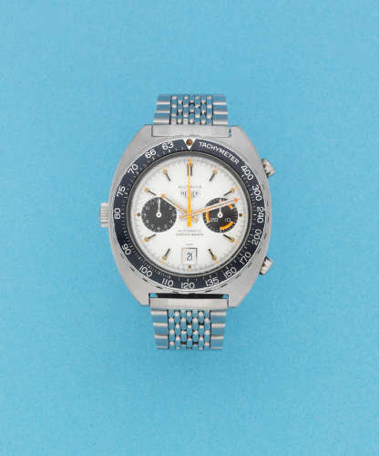 Autavia, Ref: 11630, Circa 1970  Heuer. A stainless steel automatic calendar chronograph bracelet watch